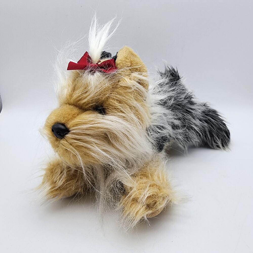 Animal Alley Yorkshire Terrier Yorkie Dog Plush 11" Red Bow Toys R Us Vtg 2000